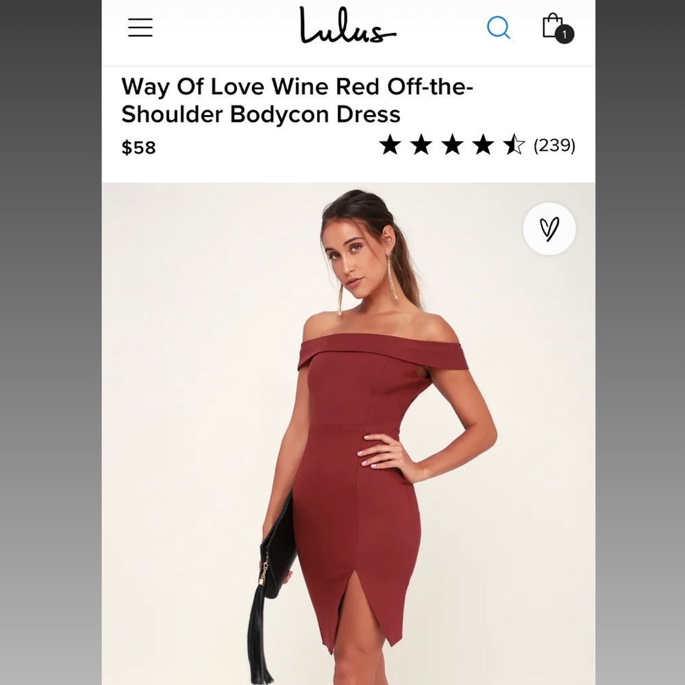 Lulu’s Way of Love Off-the-Shoulder Bodycon Dress XS (Wine Red)